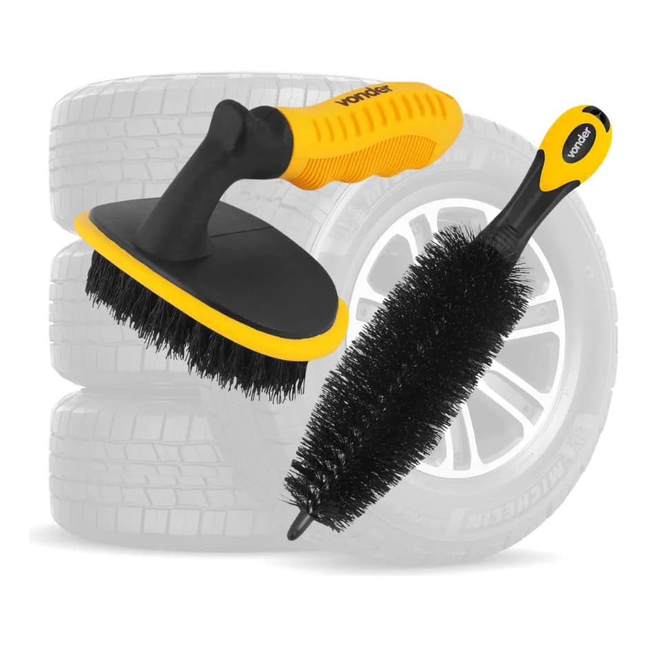 Kit Escovas Para Limpeza Automotiva Pneu Roda Vonder 2 Peças