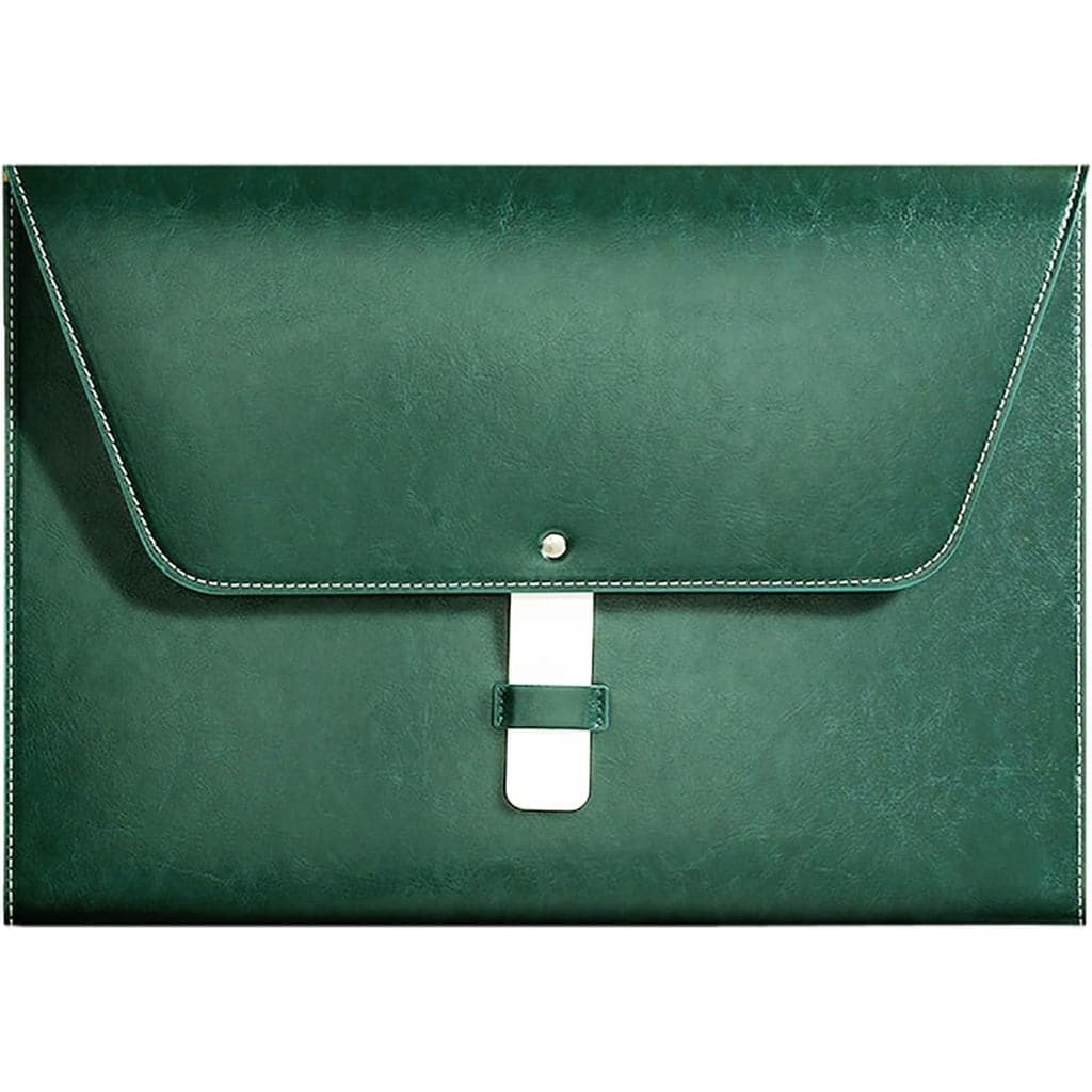 Pasta de Arquivo A4 em Couro PU, Porta Documentos Grande, Pasta Envelope Impermeável com Fecho Artesanal (Verde) WOLI
