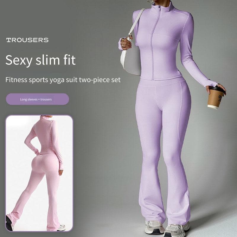 Cross-Border nu terno de Fitness Wear feminino mais magro olhar zíper jaqueta de manga comprida nu Yoga calças magras ma