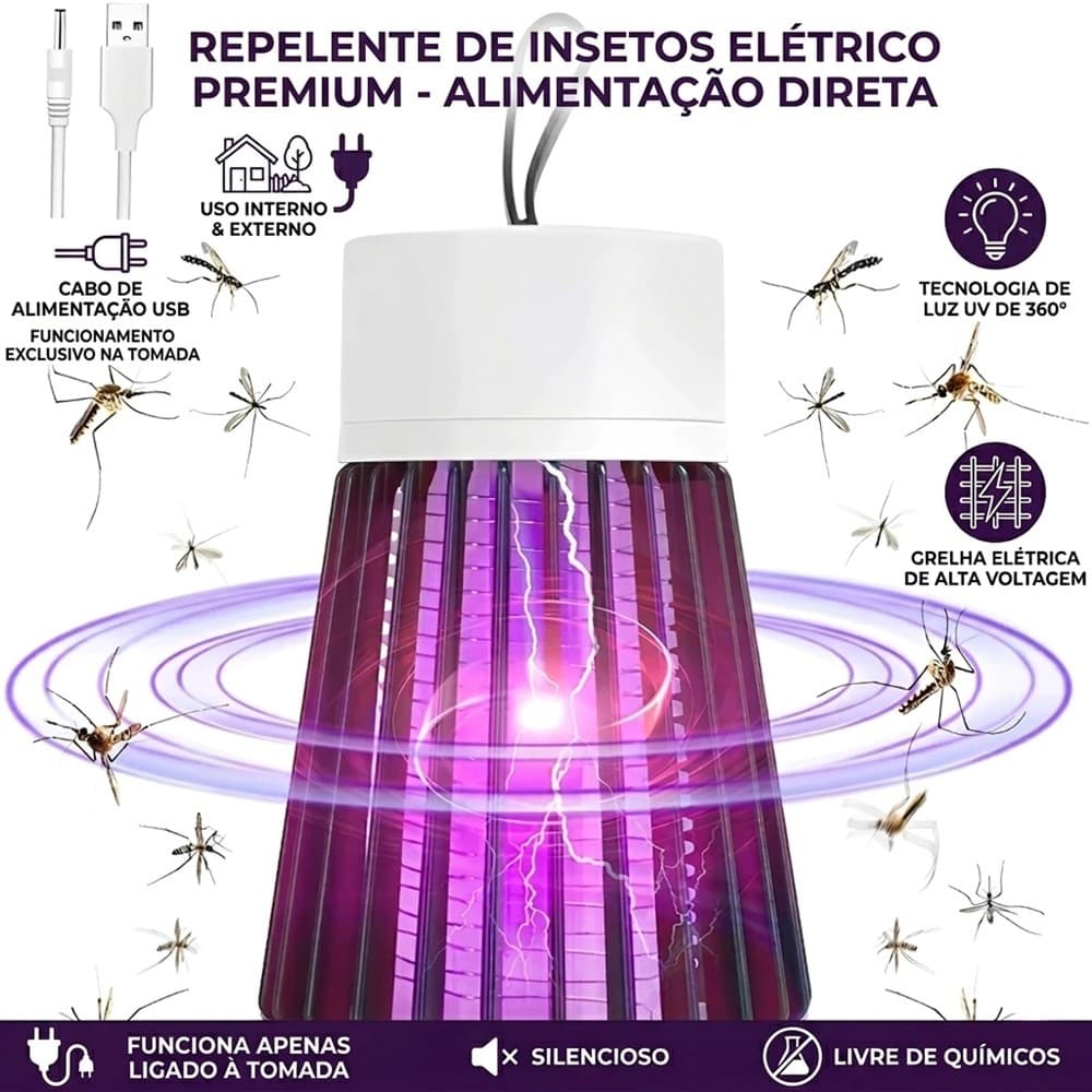 Lâmpada Mata Mosquito LED UV Elétrica USB Silenciosa Armadilha Anti Insetos para Casa Quarto Airer.br