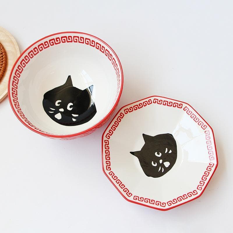 Japonês bonito surpresa gato utensílios de mesa Underglaze cor placa dos desenhos animados tigela cerâmica casa tigela a