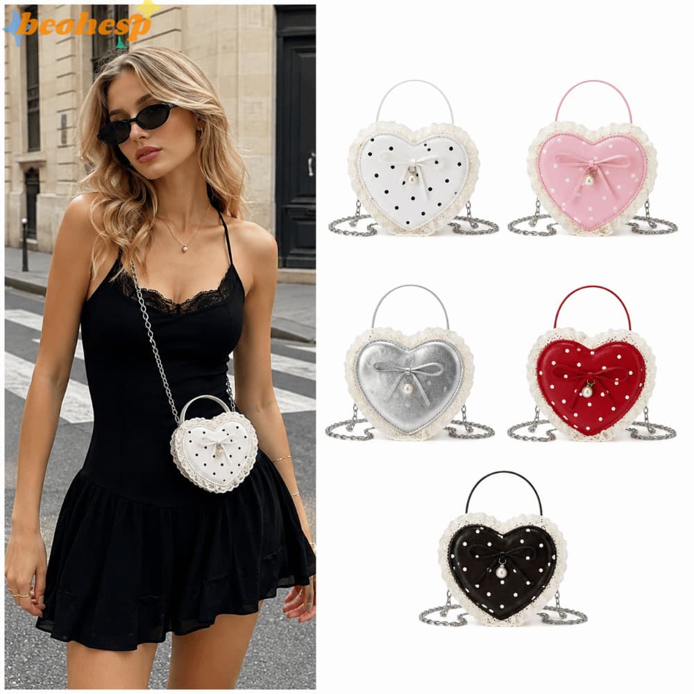 BEOHESP Mini Bolsa Crossbody , De Renda Com Pingente De Laço Y2K Ombro Corrente De Bolinhas , Feminina E