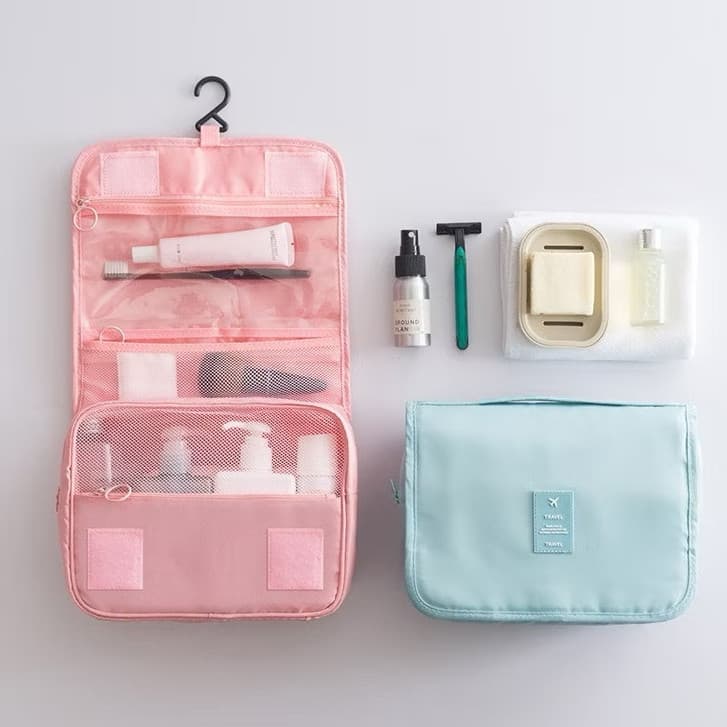 Necessaire Organizadora Bolsa De Viagem Para Objetos De Higiene Pessoal Com Divisória Cabide Gancho