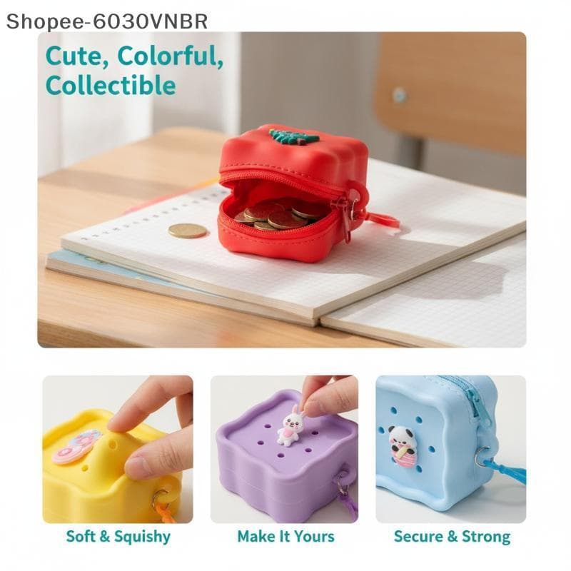 [QY] Bolsa De Moedas Com Zíper De Silicone Macio À Prova De Choque Porta-Cartões De Grande Capacidade Mini Dinheiro Para