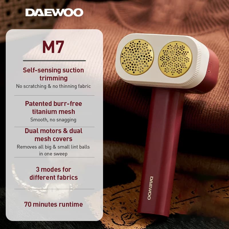 Daewoo M7 Barbeador De Tecido Flutuante Cabeça Dupla 3 Velocidades Rolo De Fiapos Embutido Malha De Titânio Auto-Sucção