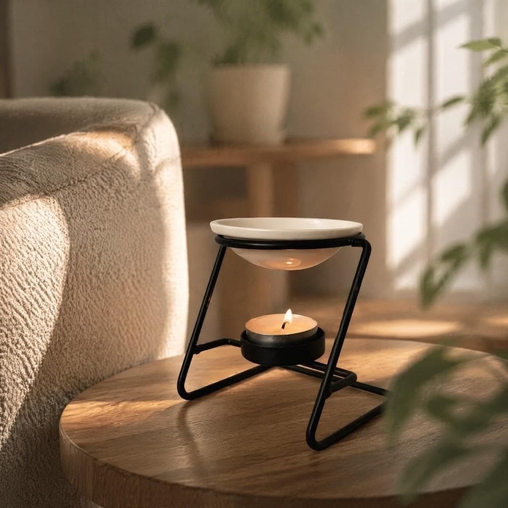Fogão Em Forma De Z , Base De Ferro Oca Queimador De Derretimento De Cera , Tigela De Cerâmica Decorativa Incenso Medita