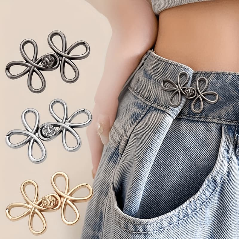 2/4 Unidades Flor Estilo Nó Chinês Botões Ajustadores De Cintura Jeans , Sem Costura Tensor De Metal Destacável , Clipes