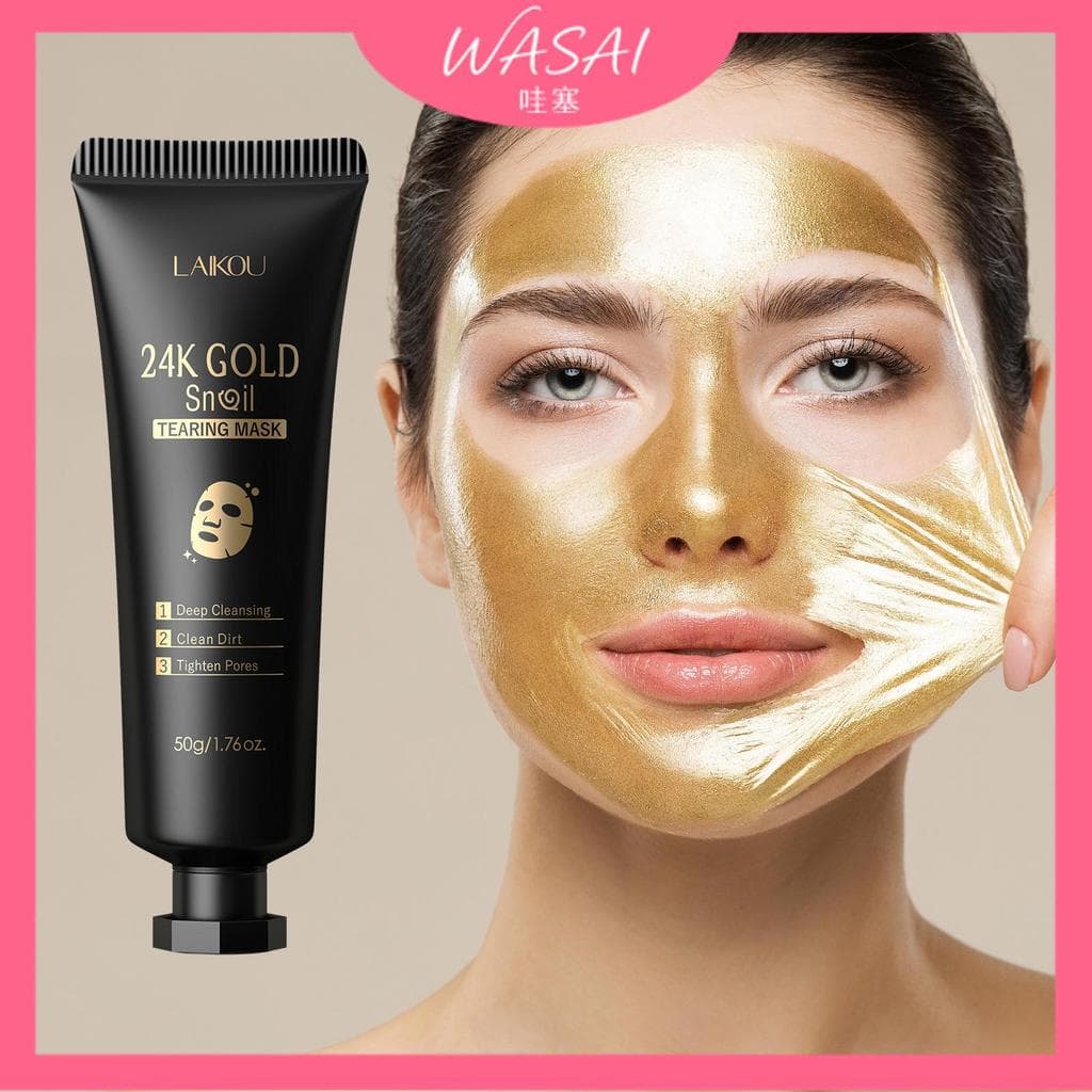 [Venda quente] LAIKOU LAIKOU 24K Máscara Peeling de caracol em folha de ouro 50g (tubo) Máscara de limpeza de poros