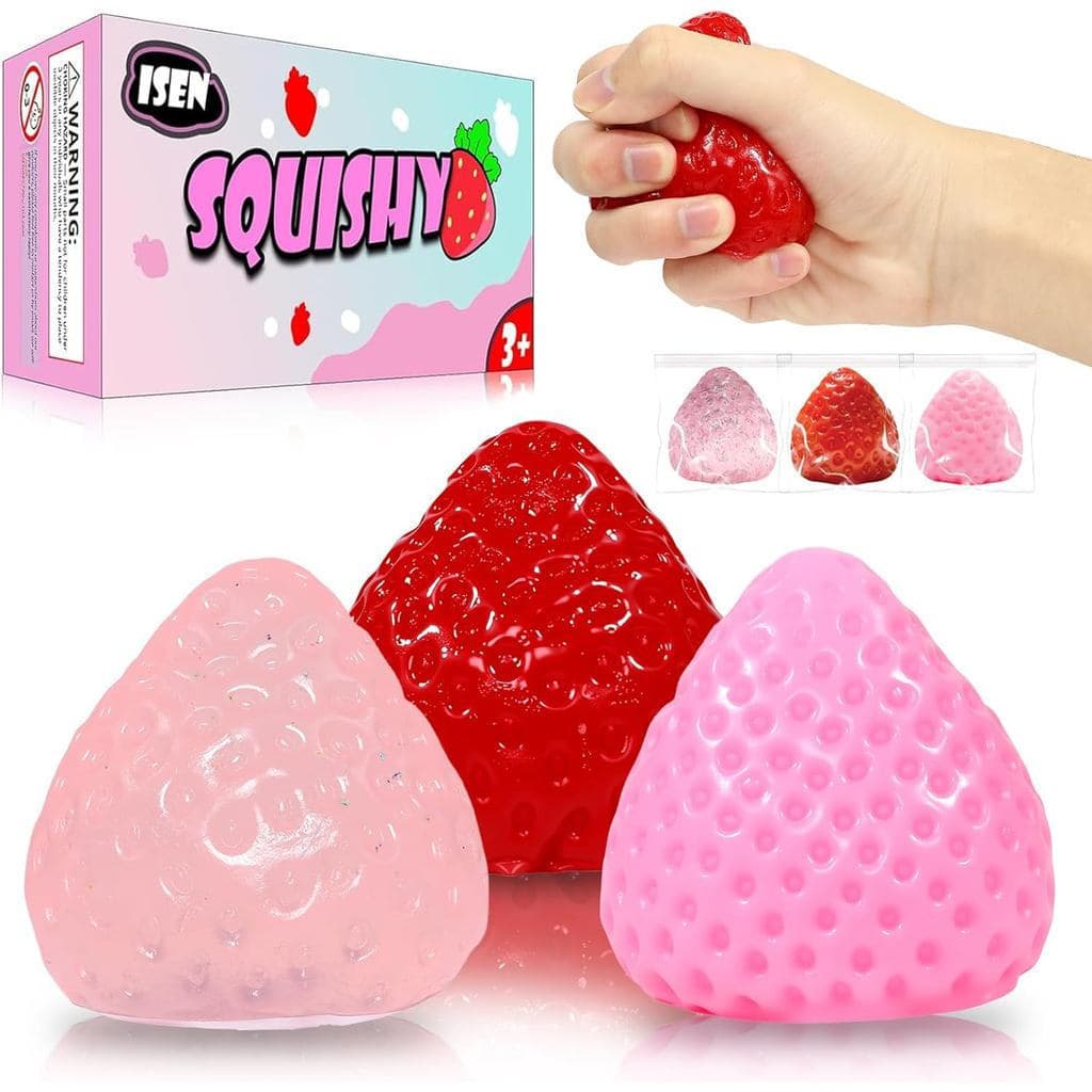 3 Peças de Squishies Grandes Taba em Forma de Morango, Brinquedos Anti-estresse Kawaii de 2,56 polegadas - Conjunto de B