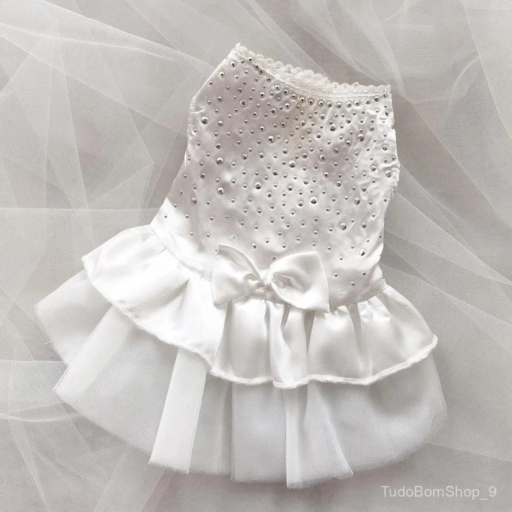 Vestido de Casamento para Cães de Estimação, Sem Mangas, em Malha Transparente, Estilo Patchwork, Moderno