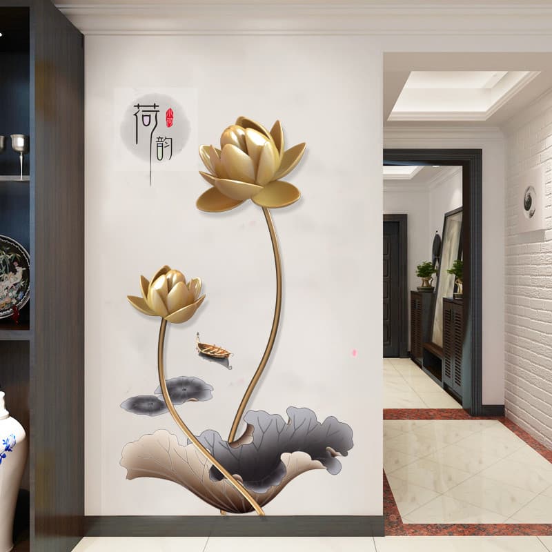 Papel de parede de lótus dourado 3D tridimensional adesivos de parede quente quarto decoração adesivos papel de parede a