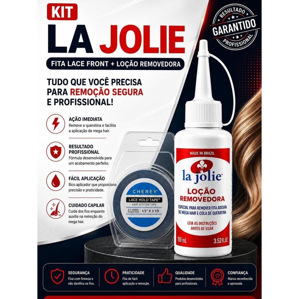 La Jolie Kit Fita Adesiva Walker Tape 3m + Loção Removedora de Queratina 100ml para Próteses Capilares e Mega Hair