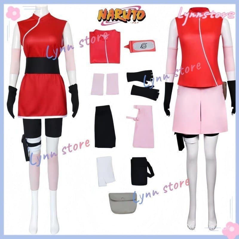Fantasia de Cosplay Haruno Sakura para Mulheres, Peruca de Ninja, NARUTO, para Meninas, Festa de Carnaval de Anime 6OE V