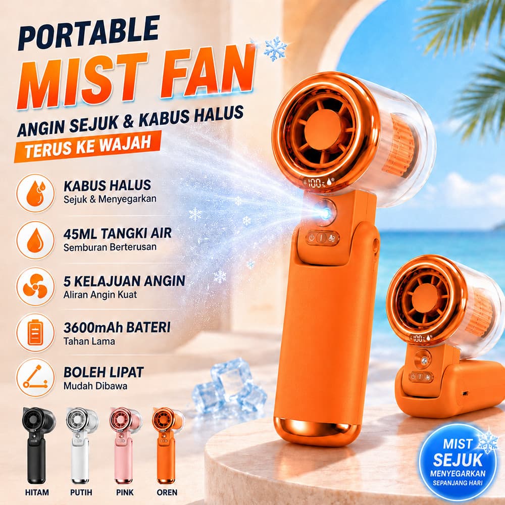 Ventilador De Névoa Portátil , Resfriamento Recarregável Dobrável De 3600mAh , Vento De 5 Velocidades , 45ml