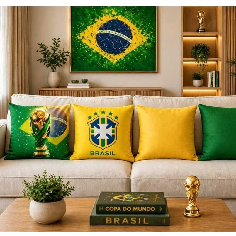 Kit 4/6 Capa Microfibra Sublimada copa do mundo  45 x 45 4peças