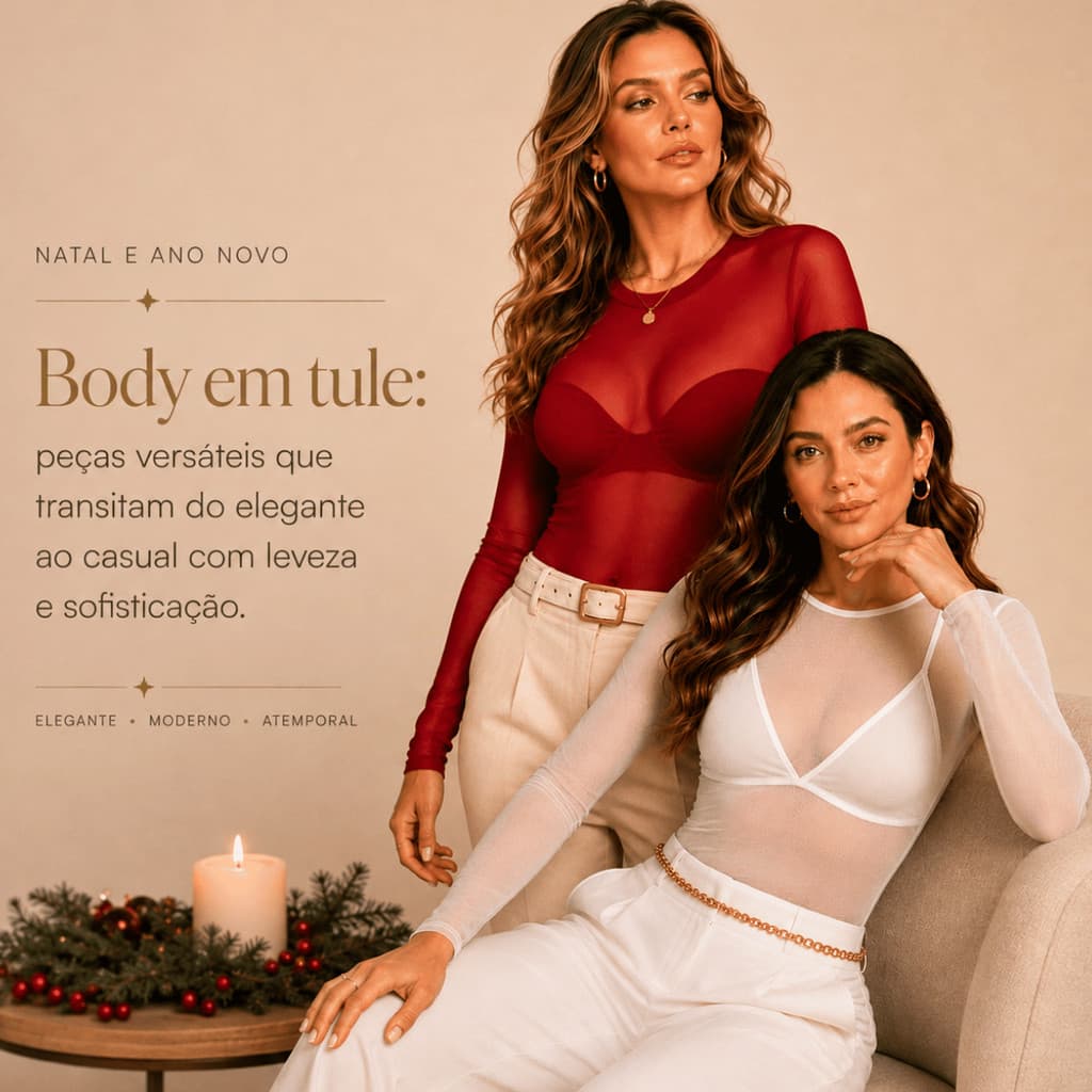 Body Tule Com 1 ou 2 Manga Longa Transparente