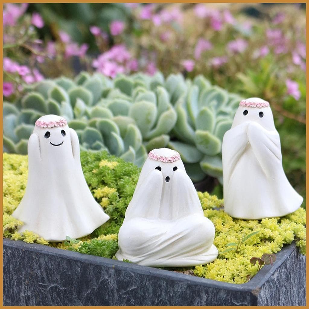 Halloween Fantasma Estatueta 3 Peças Assustador Em Miniatura Cena De Outono Prop Resina Escultura Decoração De Mesa Para