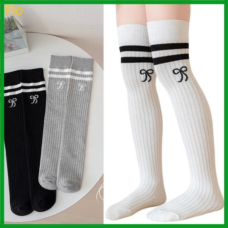 Flo 1 Par De Meias Longas Para Meninas Lindas Tubulares Com Detalhe De Laço Sólido