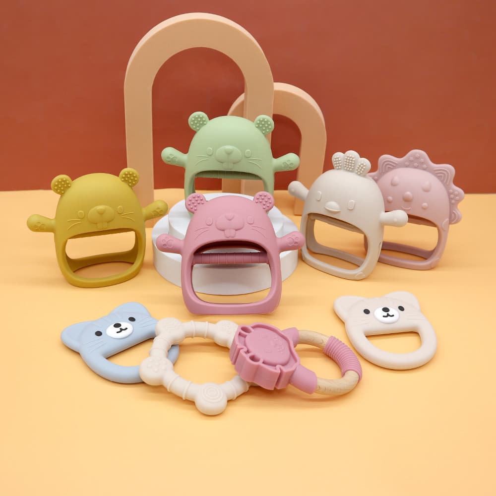 Bebê brinquedo de Silicone Molar vara calmante pulseira Anti-comer pequeno cogumelo grau alimentício mordedor do bebê