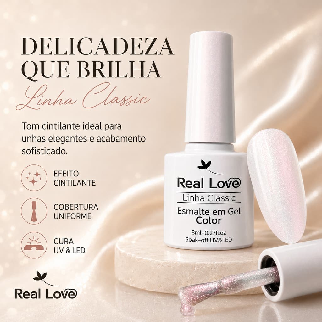 Esmalte Em Gel Real Love 061 Classic Brilho Cintilante UV LED
