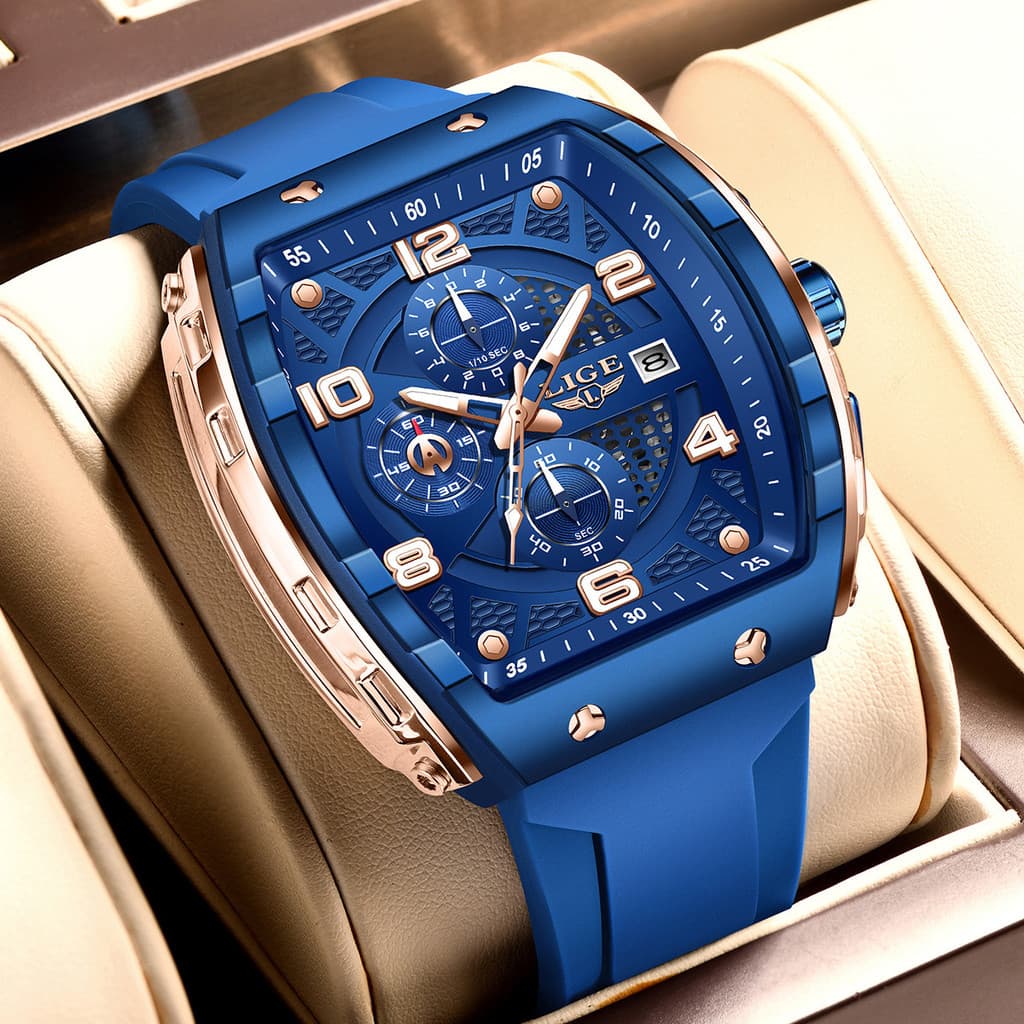LIGE Sports Barrel-Shaped Quartz Watch Relógio Masculino Multifuncional Grande Mostrador Luminoso Calendário À Prova D '