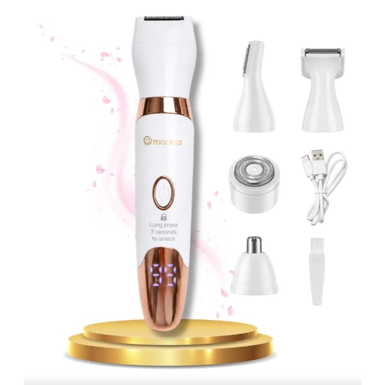 Depilador Elétrico Feminino 5 em 1 Multifuncional Visor LED Recarregável USB Corporal e Facial