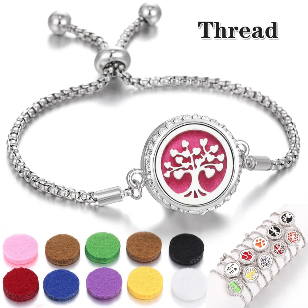 Pulseira De Aromaterapia De Cristal Aço Inoxidável Aroma Jóias Rosqueado Giratório Aberto Medalhão Perfume Difusor De Ól