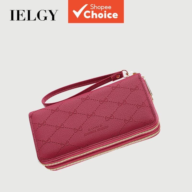 Ielgy Carteira Feminina Longa Com Zíper De Camada Dupla Gravata Borboleta Portátil Moda Versátil