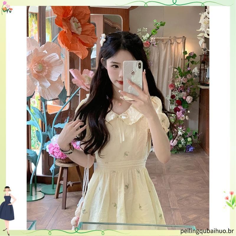 Francês doce estilo suave Design sentido nicho vestido Floral feminino saia de verão saia longa temperamento pequeno