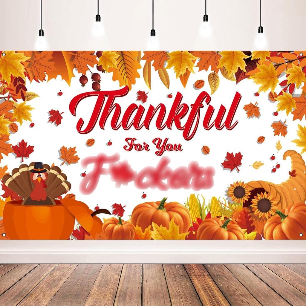 Banner de Friendsgiving com Folhas de Bordo de Outono, Fundo de Peru e Abóbora para Decorações de Festa de Friendsgiving