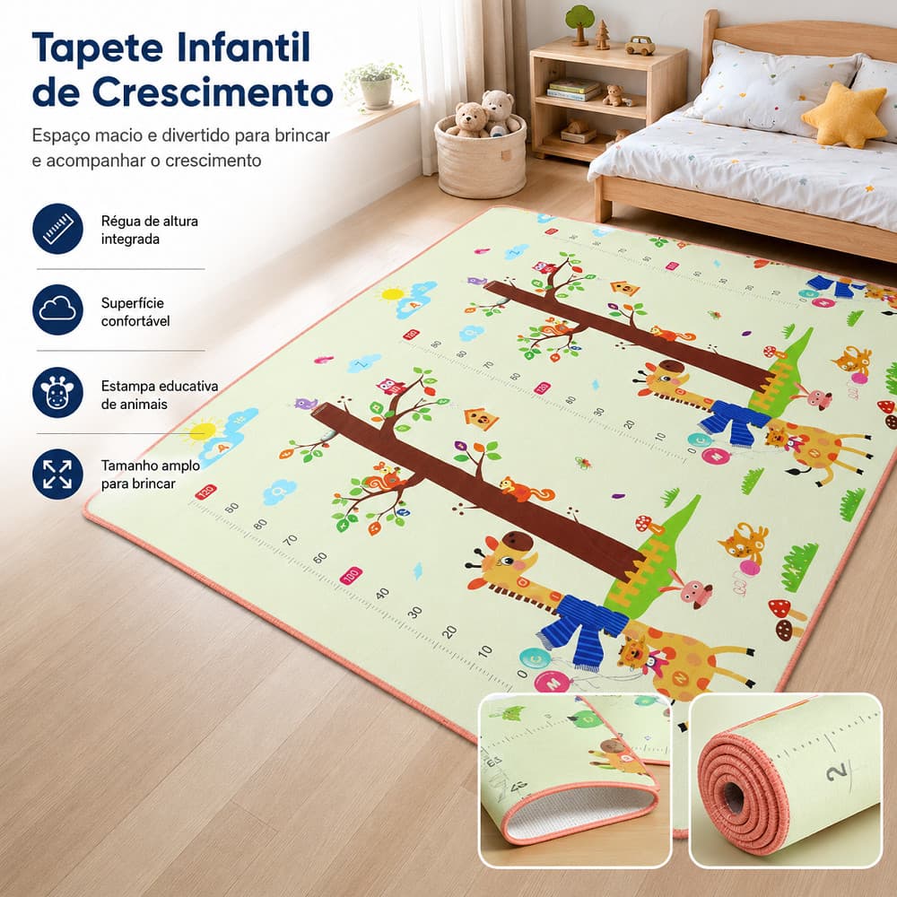 Tapete Infantil de Atividades Dobrável 150x180cm Dupla Face Impermeável em Plástico Tapete Térmico para Quarto de Bebê