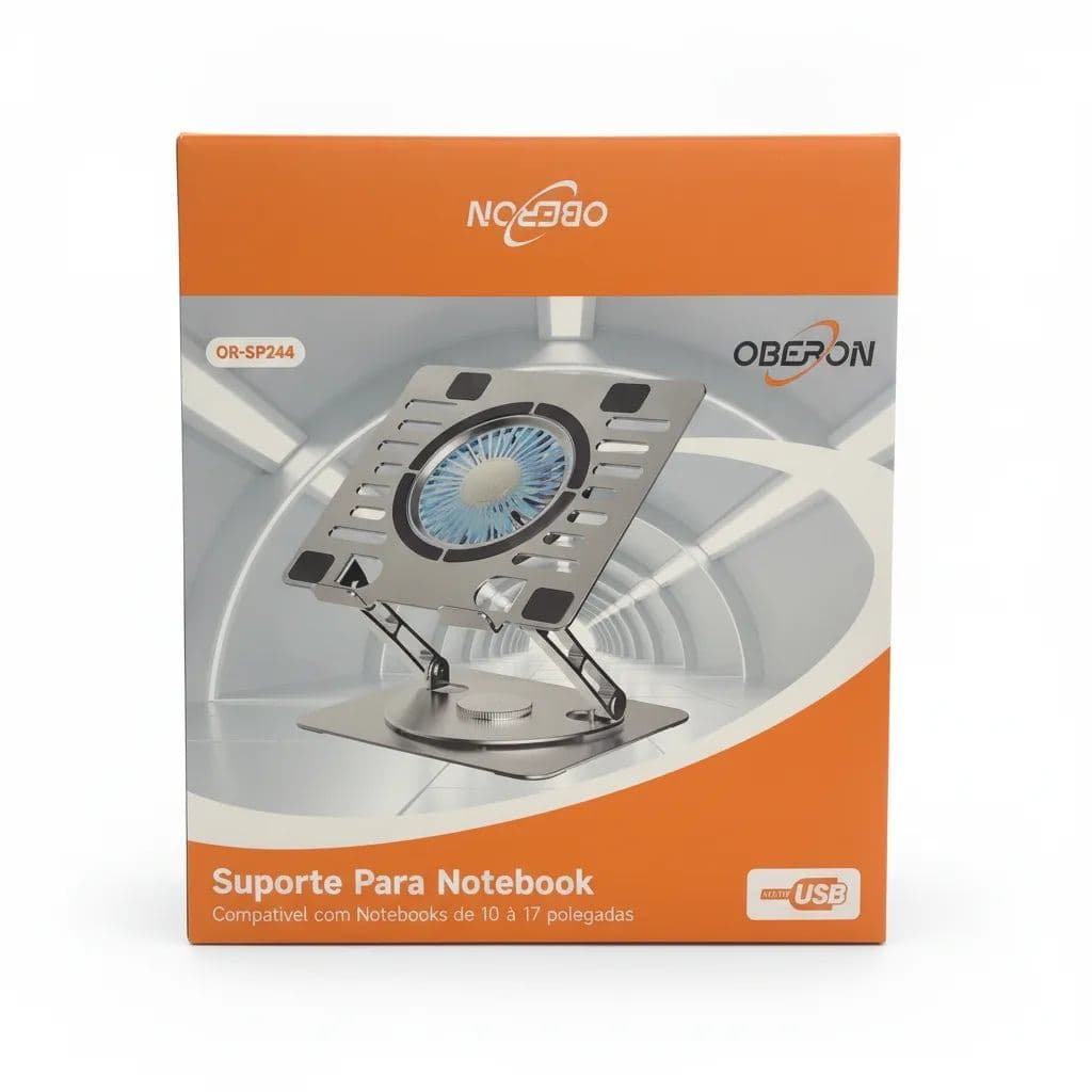 Suporte para Notebook com Cooler e Base Giratória Ajustável OR-SP244