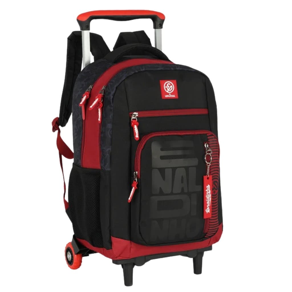 Mochila Costas Rodinha Enaldinho Juvenil Youtuber Resistente Preta Vermelha Escolar UP4YOU