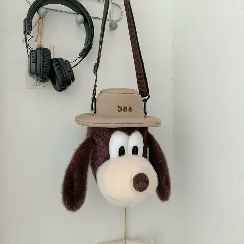 2026 bonito dos desenhos animados de pelúcia cabeça do cão saco do mensageiro estilo feminino Mini saco do telefone móve