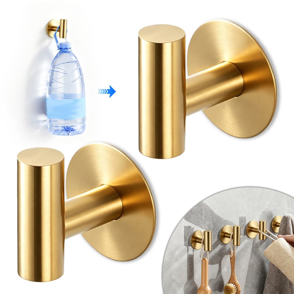 Kit com 2 Ganchos de Banheiro em Aço Inox 304 Cabide Dourado Multiuso Suporte de Parede para Toalha Resistente