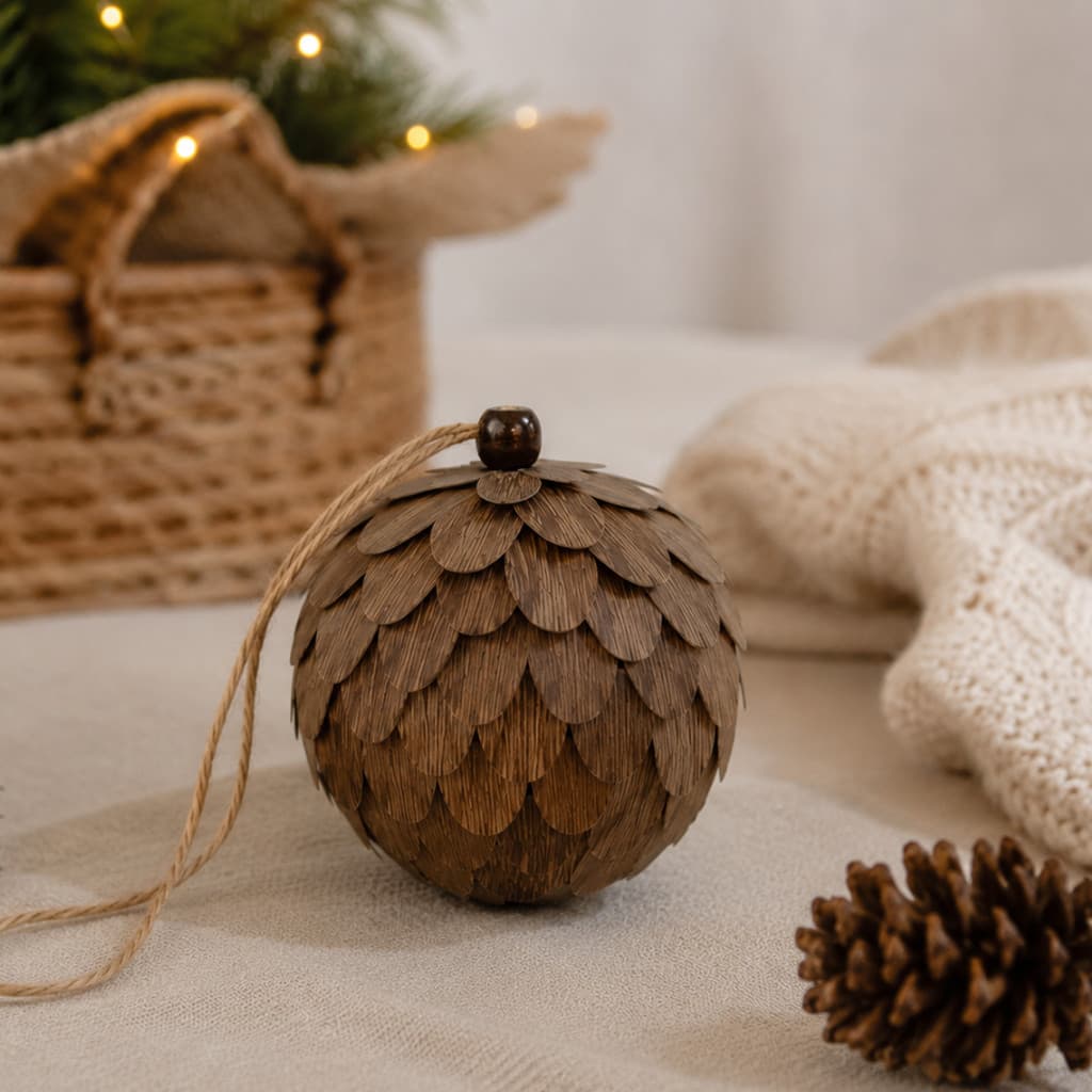 Bola Natal 10cm Marrom Decorada Textura Escama Enfeite Árvore Luxo Rústica Florarte Unidade