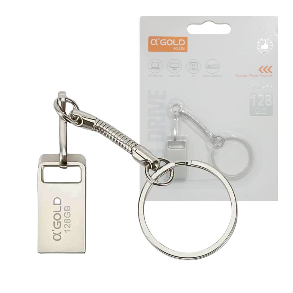Pendrive 128GB USB-A Metálico Mini Chaveiro A’Gold Plus