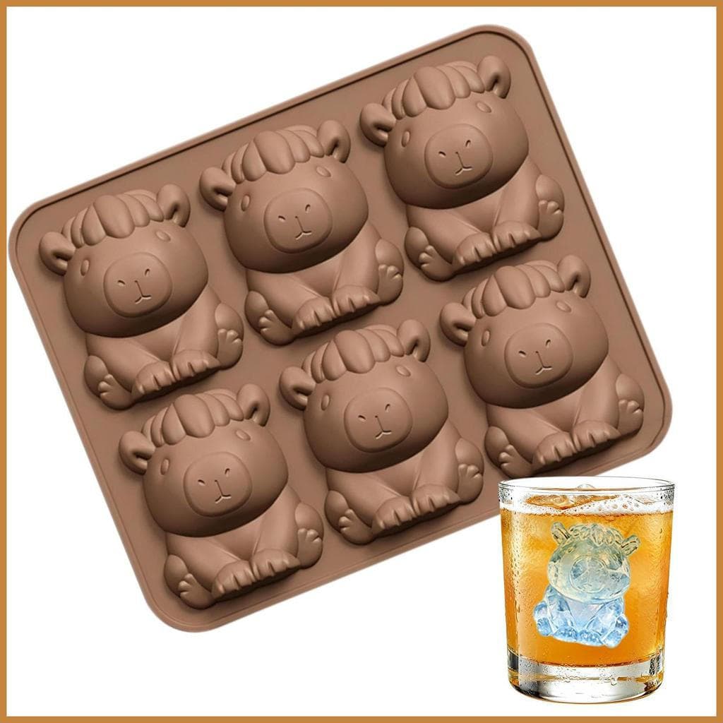 Forma de gelo de silicone de qualidade alimentar, formato de capivara, fácil de desenformar, 6 moldes fofos, usada para