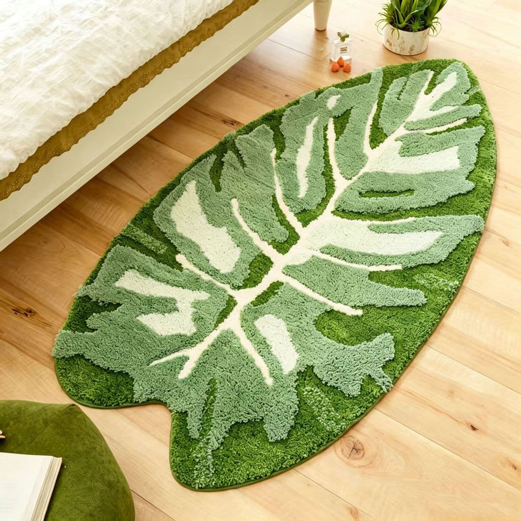 Tapete verde planta folha quarto tapete banheiro antiderrapante absorvente de água reunindo cobertor decorativo