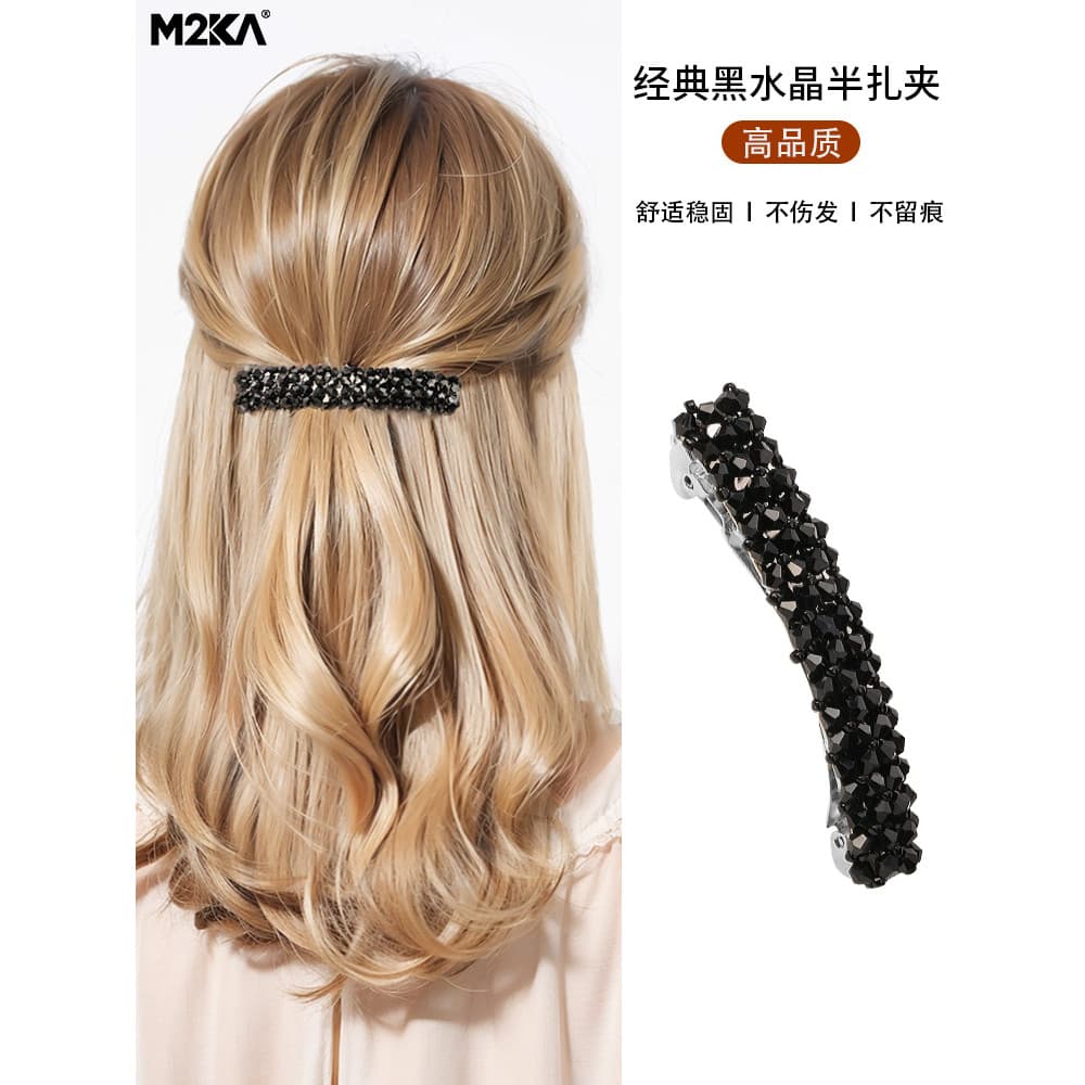 M2KA grampo de cabelo de cristal feminino verão clipe de uma palavra clipe Horizontal simples temperamento volta cabeça