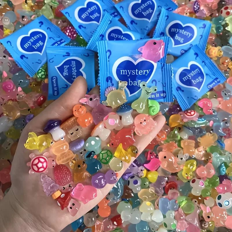 Mini sacos luminosos de resina, animais e cogumelo, caixa misteriosa, decoração de jardim de conto de fadas, Micro pa