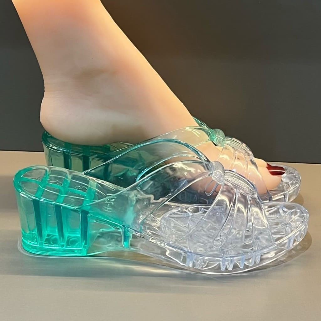 Chinelos de Plataforma com Sola Grossa Impermeável, Chinelos de Cristal da Moda, Sapatos Jelly para Mulheres ELPG