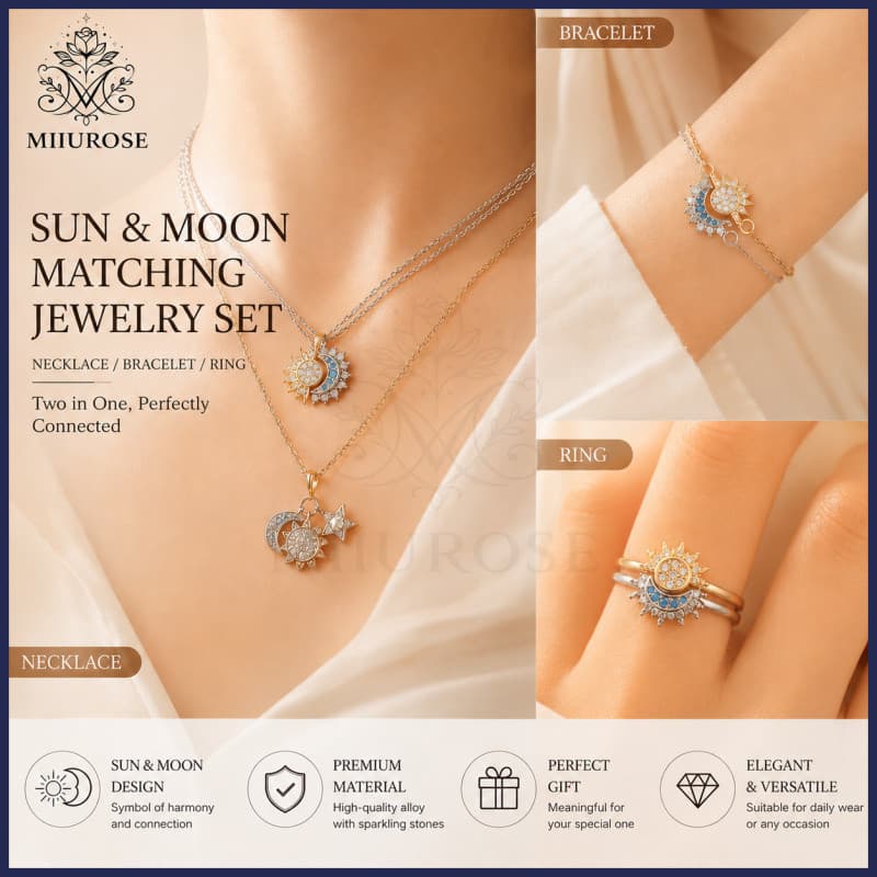 MIIUROSE Sol e Lua Retro Colar / Pulseira / Anel Casal em Ouro Presente Minimalista Joias de Luxo
