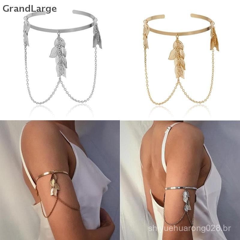 [GrandLarge] Boho Retro Folhas Manguito Superior Pulseira Braçadeira Braço Escravo Corrente Joias BR