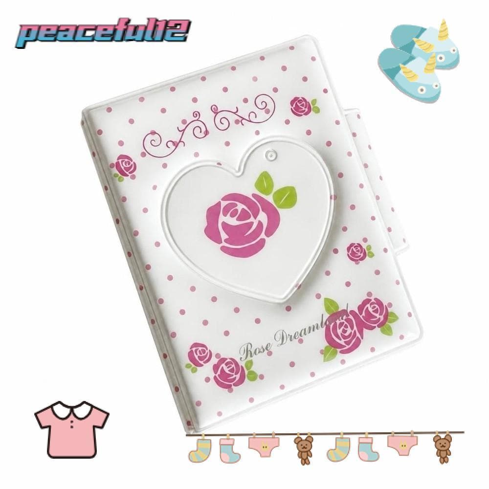 PEACEFUL Álbum De Fotos De 3 Polegadas , Suporte Para Cartão Fotográfico Oco De Coração , Mini Bolso Com Botão De Pressã