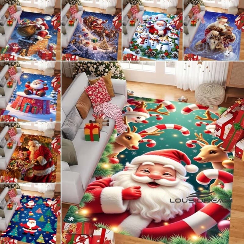 Tapetes domésticos, árvores de Natal, Papai Noel, renas, decoração de férias, banheiro, antiderrapante, tapetes de entra