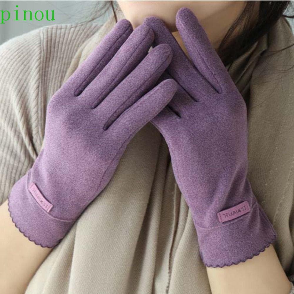 Luvas De Tela Sensível Ao Toque PINOU , Veludo De Camurça Femininas De Pelúcia De Cor Sólida Inverno Espessadas Para Man