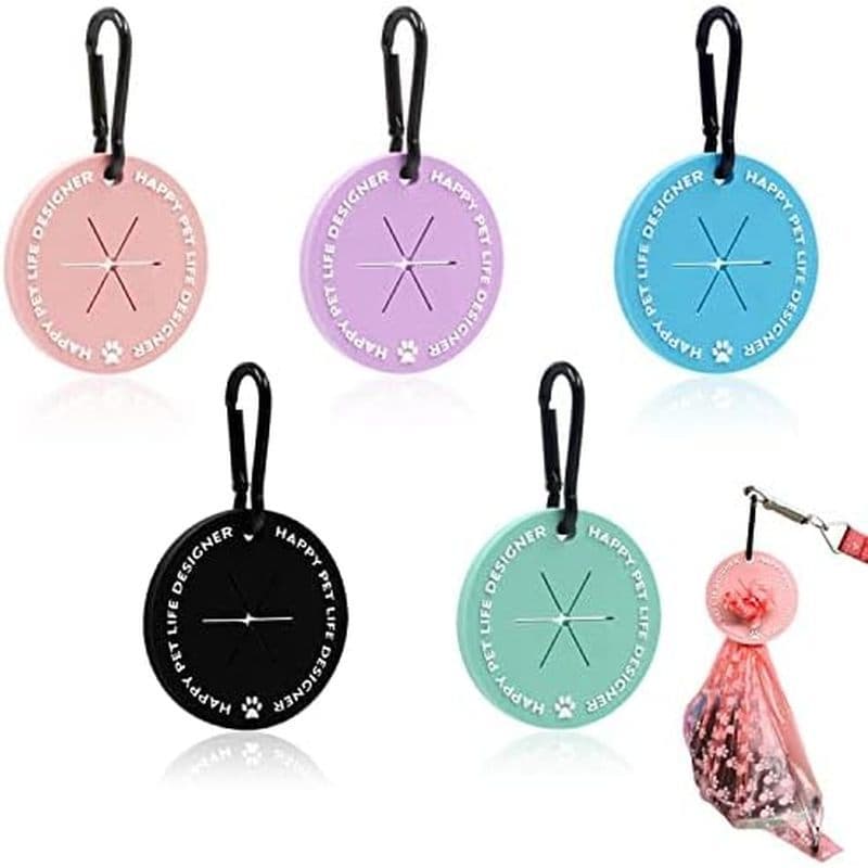Pacote Com 5 , Suporte Para Saco De Cocô De Cachorro Mosquetão , Acessório De Trela Viva-Voz | 5 Cores , Silicone Macio