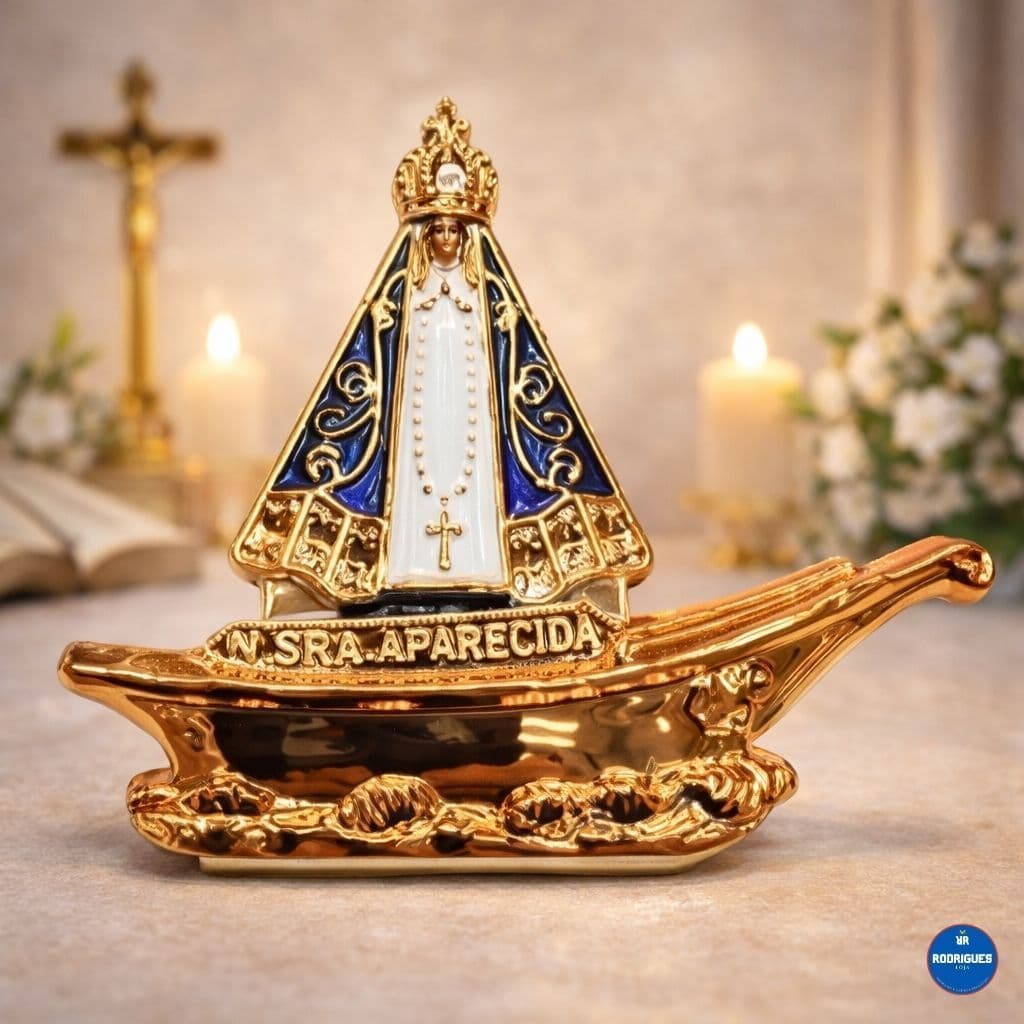 Kit 12 Unidades Enfeite Santinha Nossa Senhora Aparecida no Barquinho Dupla Face de Plástico