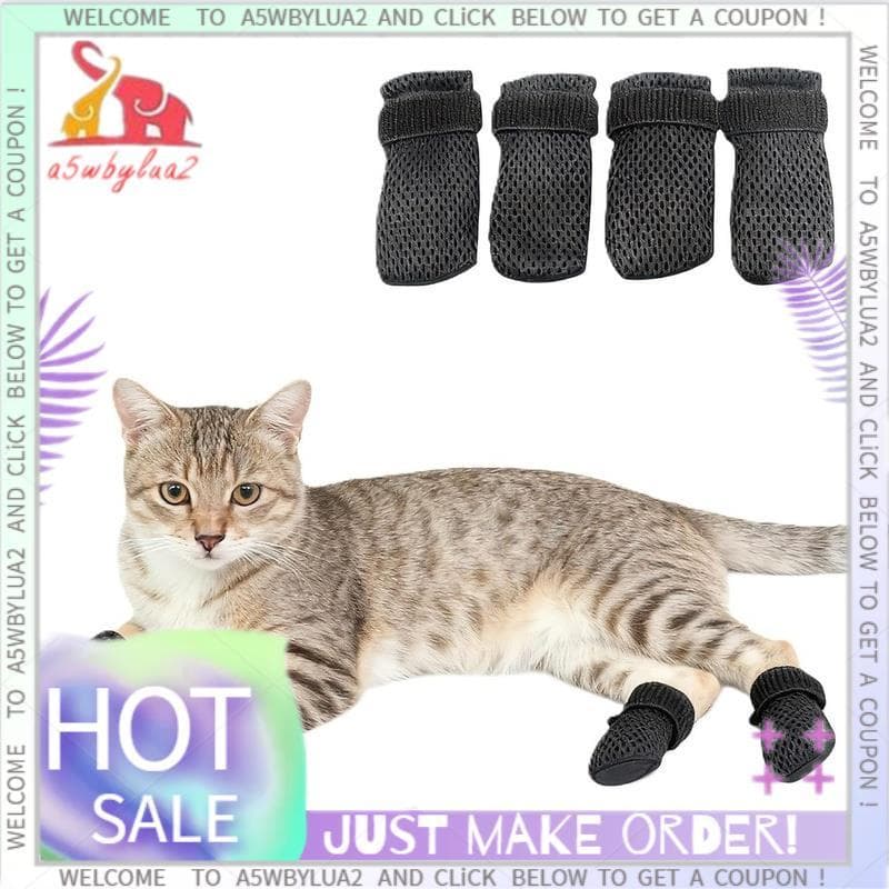 4 PCS Luvas De Gato Para Evitar Arranhões , Sapatos De Malha Respirável , Evitam Adequadas Banho , Alimentação De Unhas